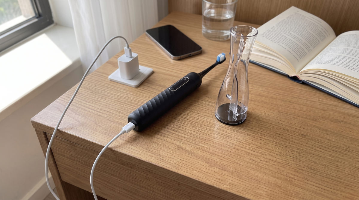 Toothbrush charging by USB in a hotel room